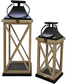 Φανάρια (Σετ 2Τμχ) 831760 25,5x25,5x61,5/18x18x44cm Natural-Black Ankor Metal,Wood