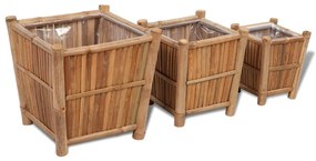 Γλάστρες Υπερυψωμένες 3 τεμ. Μπαμπού με Νάιλον Επένδυση