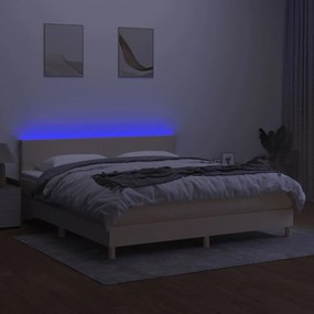 ΚΡΕΒΑΤΙ BOXSPRING ΜΕ ΣΤΡΩΜΑ &amp; LED ΚΡΕΜ 180X200 ΕΚ. ΥΦΑΣΜΑΤΙΝΟ 3133578