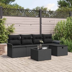 vidaXL Σετ Καναπέ Κήπου 6 pcs Μαύρο 251 x 117 x 85 εκ. Πολυ ράταν
