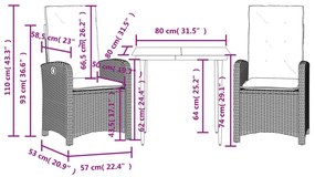 Σετ Τραπεζαρίας Κήπου 3 τεμ. Μπεζ Συνθετικό Ρατάν με Μαξιλάρια - Μπεζ