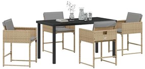 vidaXL Σέτ φαγητού για κήπο 5 pcs Μπεζ συνθετικό ρατάν