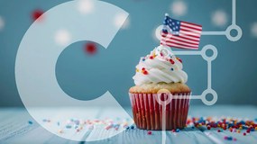 Intra Συλλεκτικό Ξύλινο Παζλ Plywood  4mm - Πατριωτικό Cupcake με αμερικανική σημαία και ψεκασμούς Σε Ξύλινο Κουτί - Διαστάσεις: 10x10 cm – 25 κομμάτια