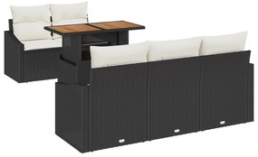 vidaXL σετ καναπέ κήπου 6 τεμαχίων με μαξιλάρια Μαύρο Πολυ Ράτανα