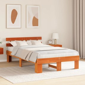 vidaXL Κρεβάτι με Υψηλή Πλάτη Καφέ 140x190 εκ Μασίφ Ξύλο