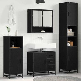 vidaXL Σετ Επίπλων Μπάνιου με ράφι 4 pcs Μαύρη Οξυά Επεξεργασμένο ξύλο