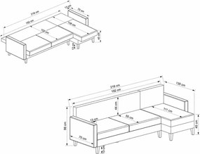 Γωνιακός Καναπές Κρεβάτι Μπεζ SIDAL 130x218x86