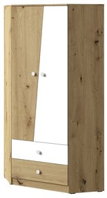Γωνιακή ντουλάπα Akron M101, Artisan βελανιδιά, Άσπρο, 191x87x87cm, 82 kg, Πόρτες ντουλάπας: Με μεντεσέδες, Αριθμός ραφιών: 3, Αριθμός ραφιών: 3