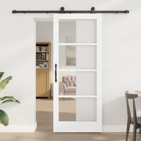 vidaXL Συρόμενη Πόρτα με Σετ Εξαρτημάτων 'ORKDAL' Λευκό Επεξεργασμένο Ξύλο & Γυαλί