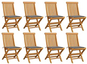 vidaXL Καρέκλες Κήπου 8 τεμ. Μασίφ Ξύλο Teak με Γκρι Μαξιλάρια