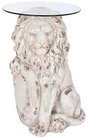 Βοηθητικό Τραπέζι DKD Home Decor Λέων 52 x 44 x 72 cm Κρυστάλλινο Γκρι Μέταλλο Λευκό Μαγνήσιο
