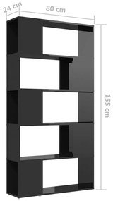 Βιβλιοθήκη/Διαχωρ. Χώρου Γυαλ. Μαύρο 80x24x155 εκ. Μοριοσανίδα - Μαύρο