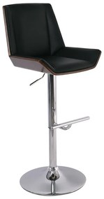 WOODWELL NUMAN Σκαμπό BAR με Πλάτη, Χρώμιο, Καρυδί - ΡU Μαύρο, Ρύθμιση Ύψους, Περιστρεφόμενο 52x50x62/96-83/117cm ΕΜ104,1