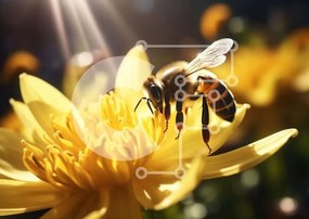 Intra Συλλεκτικό Ξύλινο Παζλ Plywood 4mm - Μέλισσα στο κίτρινο λουλούδι με το φως του ήλιου Σε Ξύλινο Κουτί - Διαστάσεις: 10x10 cm – 25 κομμάτια