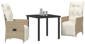 vidaXL Σέτ φαγητού για κήπο με μαξιλάρι 3 pcs Μπεζ Πολυ ράταν