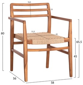 Πολυθρόνα Τραπεζαρίας HERRIN Ξύλο Teak-Σχοινί Viro 58x56x80Υεκ. 58x56x80 εκ.