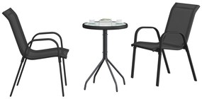 vidaXL Σετ 3 τεμαχίων Bistro  Μαύρο Τεξτιλίνη και Ατσάλι