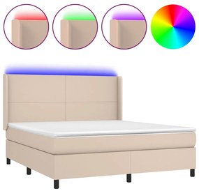 vidaXL Κρεβάτι Boxspring Στρώμα&LED Καπουτσίνο 160x200 εκ. Συνθ. Δέρμα