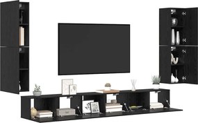 vidaXL Μονάδες TV Επιτοίχιο 4 pcs Μαύρη Οξυά Επεξεργασμένο ξύλο