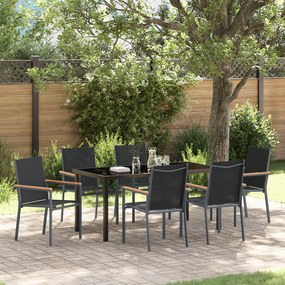 vidaXL Σέτ φαγητού για κήπο 7 pcs Μαύρο Textilene και ατσάλι
