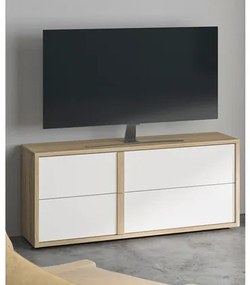 Epiplo World Curtys έπιπλο τηλεόρασης με συρτάρια 119x45x53εκ. Sonoma Oak / Λευκή γυαλιστερή λάκα BEST-12457799