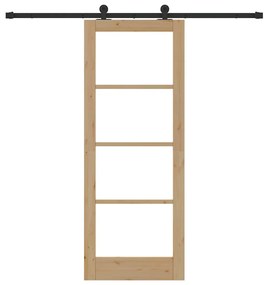 vidaXL Συρόμενη Πόρτα Χειροκίνητος Καφέ 78 x 202 εκ. Ξύλο και μέταλλο