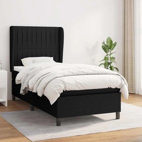 vidaXL Κρεβάτι Boxspring με Στρώμα Μαύρο 90x200 εκ. Υφασμάτινο