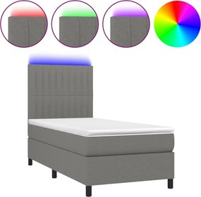 vidaXL Κρεβάτι Boxspring με Στρώμα &amp; LED Σκ.Γκρι 100x200 εκ Υφασμάτινο
