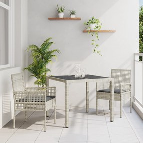 vidaXL Σετ Φαγητού Κήπου 3 Τεμαχίων με Μαξιλάρια Ανοιχτό Γκρι Συνθετικό Ρατάν