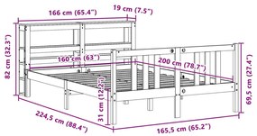 Πλαίσιο Κρεβατιού με Κεφαλάρι Λευκό 160x200 εκ. από Μασίφ Πεύκο - Λευκό