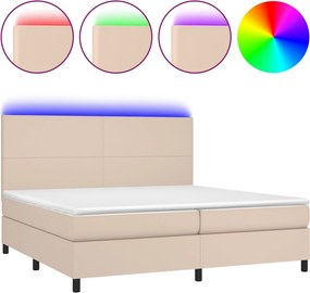 vidaXL Κρεβάτι Boxspring Στρώμα&amp;LED Καπουτσίνο 200x200 εκ. Συνθ. Δέρμα
