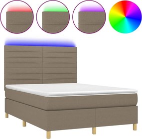 vidaXL Κρεβάτι Boxspring με Στρώμα &amp; LED Taupe 140x200 εκ. Υφασμάτινο