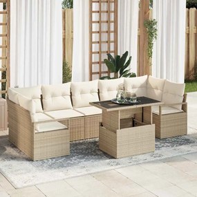 vidaXL Σετ Καναπέ Κήπου με αποθήκευση 8 pcs Μπεζ Πολυ ράταν