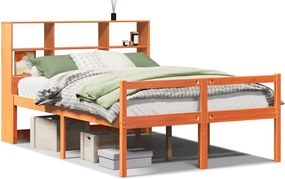 vidaXL Κρεβάτι Βιβλιοθήκη Χωρίς Στρώμα Καφέ 135x190 εκ Μασίφ Πεύκο