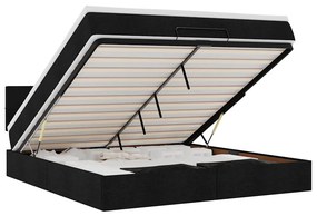 vidaXL Οθωμανικό κρεβάτι με στρώμα &amp; LEDs Μαύρο ύφασμα 160x200cm