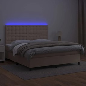 Κρεβάτι Boxspring Στρώμα&amp;LED Καπουτσίνο 180x200 εκ. Συνθ. Δέρμα - Καφέ