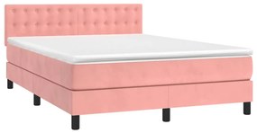 vidaXL Κρεβάτι Boxspring με Στρώμα &amp; LED Ροζ 140x200 εκ. Βελούδινο