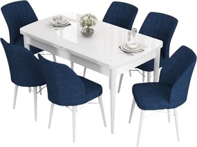 Extendable Dining Table &amp; Chairs Set (7 Pieces) Eva - White, Navy Blue White
Navy Blue