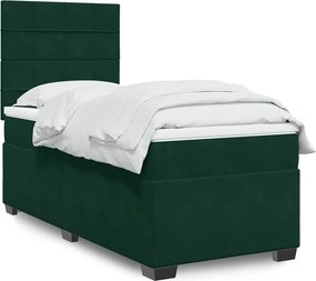 vidaXL Κρεβάτι Boxspring με Στρώμα Σκούρο Πράσινο 100x200εκ. Βελούδινο