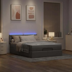 vidaXL Οθωμανικό κρεβάτι με στρώμα &amp; LEDs τεφρόχρουν χρώμα Ύφασμα