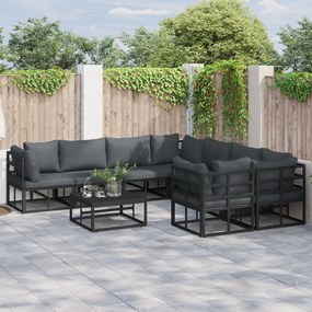 vidaXL Σετ Καναπέ Κήπου με μαξιλάρι 9 pcs Μαύρο Αλουμίνιο