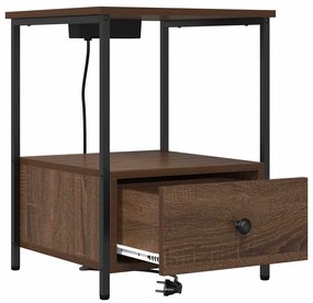 vidaXL Κομοδίνο με Σταθμό Φόρτισης 2 pcs Καφέ δρυς Επεξεργασμένο ξύλο
