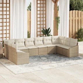 vidaXL Set 10 Τεμαχίων Καναπέ Κήπου με Μαξιλάρια Μπεζ Πολυ Ρατάν