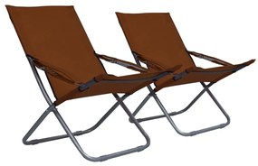 Καρέκλες Παραλίας Πτυσσόμενες 2 τεμ. Καφέ Υφασμάτινες - Καφέ