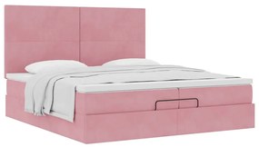 vidaXL Οθωμανικό κρεβάτι με στρώματα ροζ 200x200cm Velvet