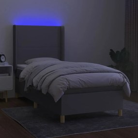 vidaXL Κρεβάτι Boxspring με Στρώμα &amp; LED Αν.Γκρι 90x200 εκ. Υφασμάτινο