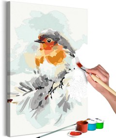 Ζωγραφική με αριθμούς πουλί στο χιονισμένο κλαδί - 40x60