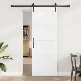 vidaXL Συρόμενη Πόρτα με Σετ Εξαρτημάτων Λευκή 78x211 εκ Συμπαγές Ξύλο Πεύκο