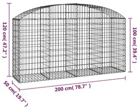 Συρματοκιβώτιο Τοξωτό 200x50x100/120εκ. από Γαλβανισμένο Χάλυβα - Ασήμι