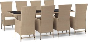 vidaXL Σετ Τραπεζαρίας Κήπου 9 τεμ. Μπεζ Συνθετικό Ρατάν με Μαξιλάρια